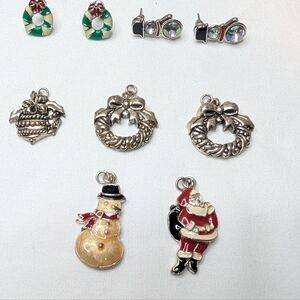 Christmas Pendants & Earrings Lot - Santa Snowman Wreaths